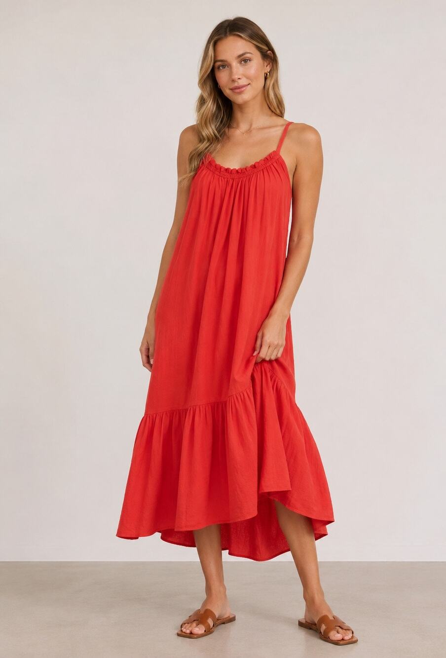 Xirena Joli Apple Red Gauze Cotton Maxi Dress Tie Strap XS Made In USA Coastal